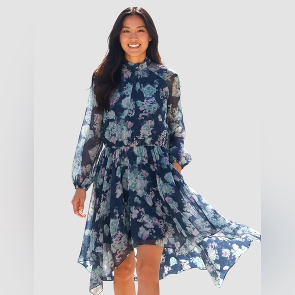BCBGeneration Dresses & Skirts - BCBGeneration Floral Handkerchief Hem Long Sleeve Women’s Dress Size Medium